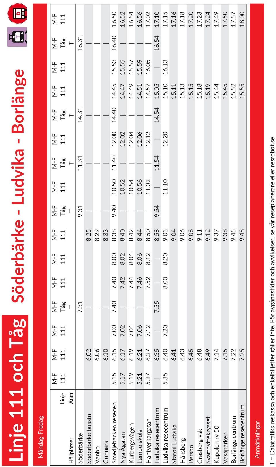 M-F M-F M-F M-F M-F M-F M-F M-F M-F M-F M-F M-F Linje 111 111 111 Tåg 111 111 111 Tåg 111 Tåg 111 Tåg 111 111 Tåg 111 Anm T T T T T 5.15 5.17 5.19 5.21 5.27 5.35 6.02 6.06 6.10 6.15 6.17 6.19 6.21 6.