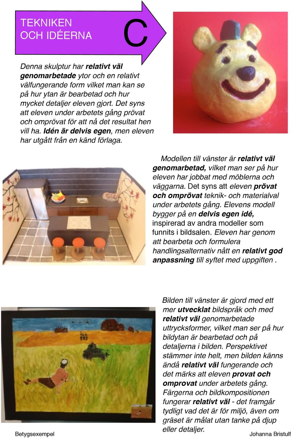 Modellen till vänster är relativt väl genomarbetad, vilket man ser på hur eleven har jobbat med möblerna och väggarna.