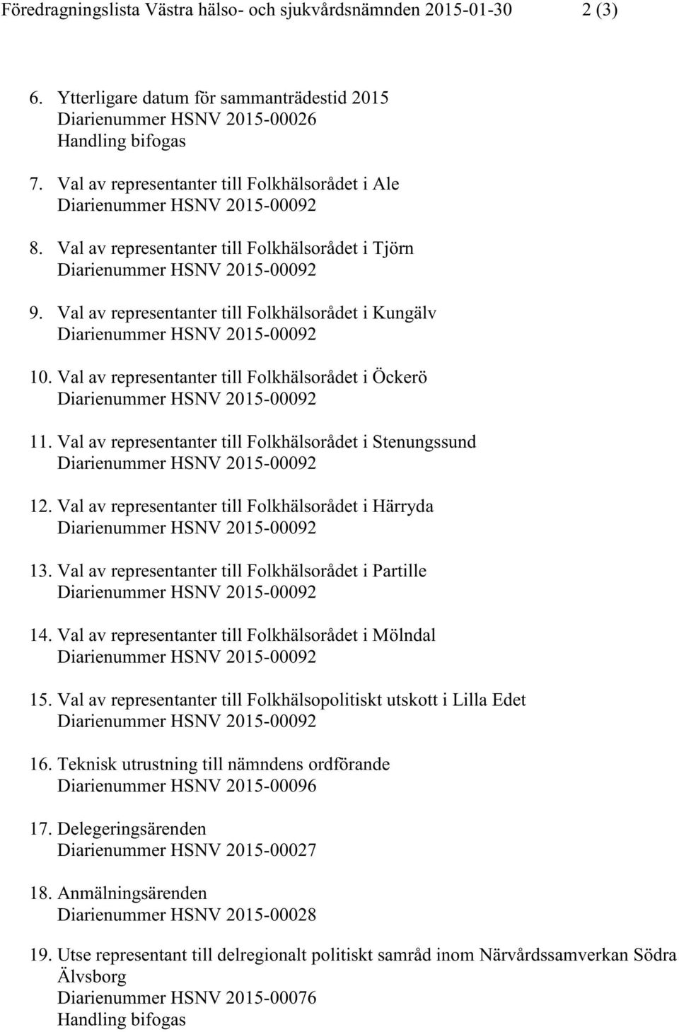 Val av representanter till Folkhälsorådet i Stenungssund 12. Val av representanter till Folkhälsorådet i Härryda 13. Val av representanter till Folkhälsorådet i Partille 14.