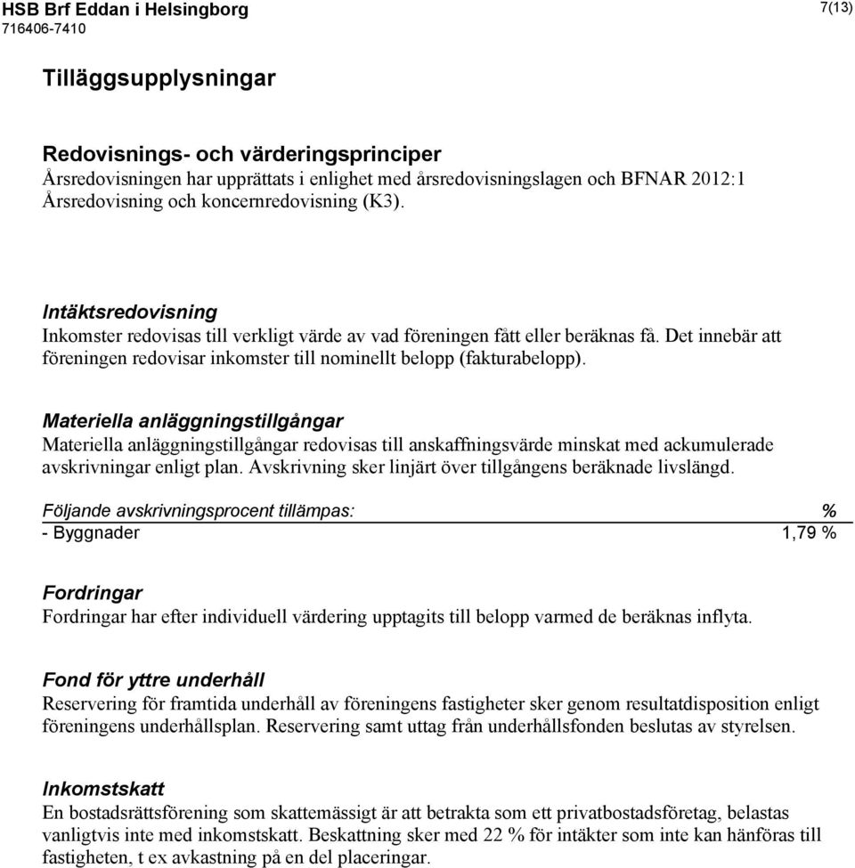 Det innebär att föreningen redovisar inkomster till nominellt belopp (fakturabelopp).