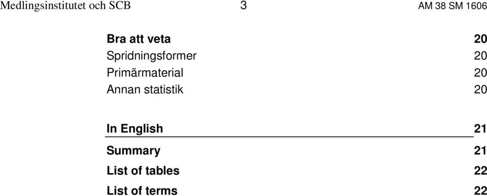 Primärmaterial 20 Annan statistik 20 In