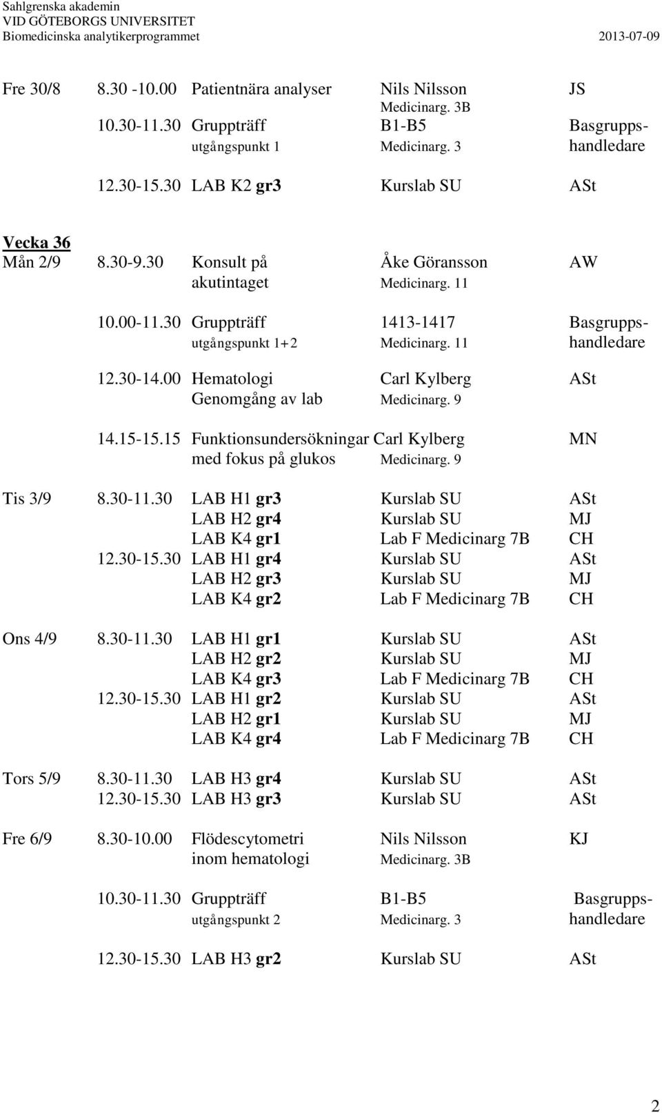 15 Funktionsundersökningar Carl Kylberg MN med fokus på glukos Medicinarg. 9 Tis 3/9 8.30-11.30 LAB H1 gr3 Kurslab SU ASt LAB H2 gr4 Kurslab SU MJ LAB K4 gr1 Lab F Medicinarg 7B CH 12.30-15.