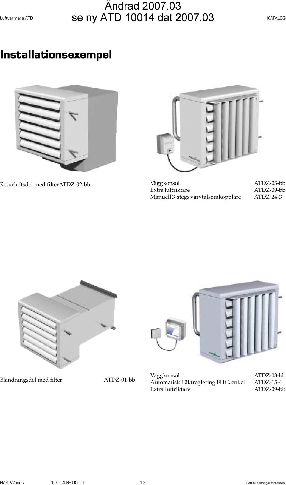 filter ATDZ-01-bb Väggkonsol Automatisk fläktreglering FHC, enkel Extra luftriktare