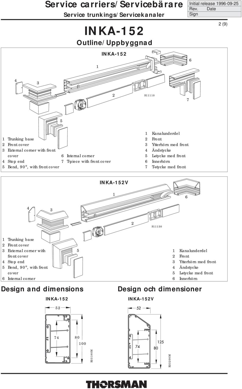 front V S0 Trunking base Front cover External corner with front cover Stop end Bend, 90, with front cover Internal corner Design