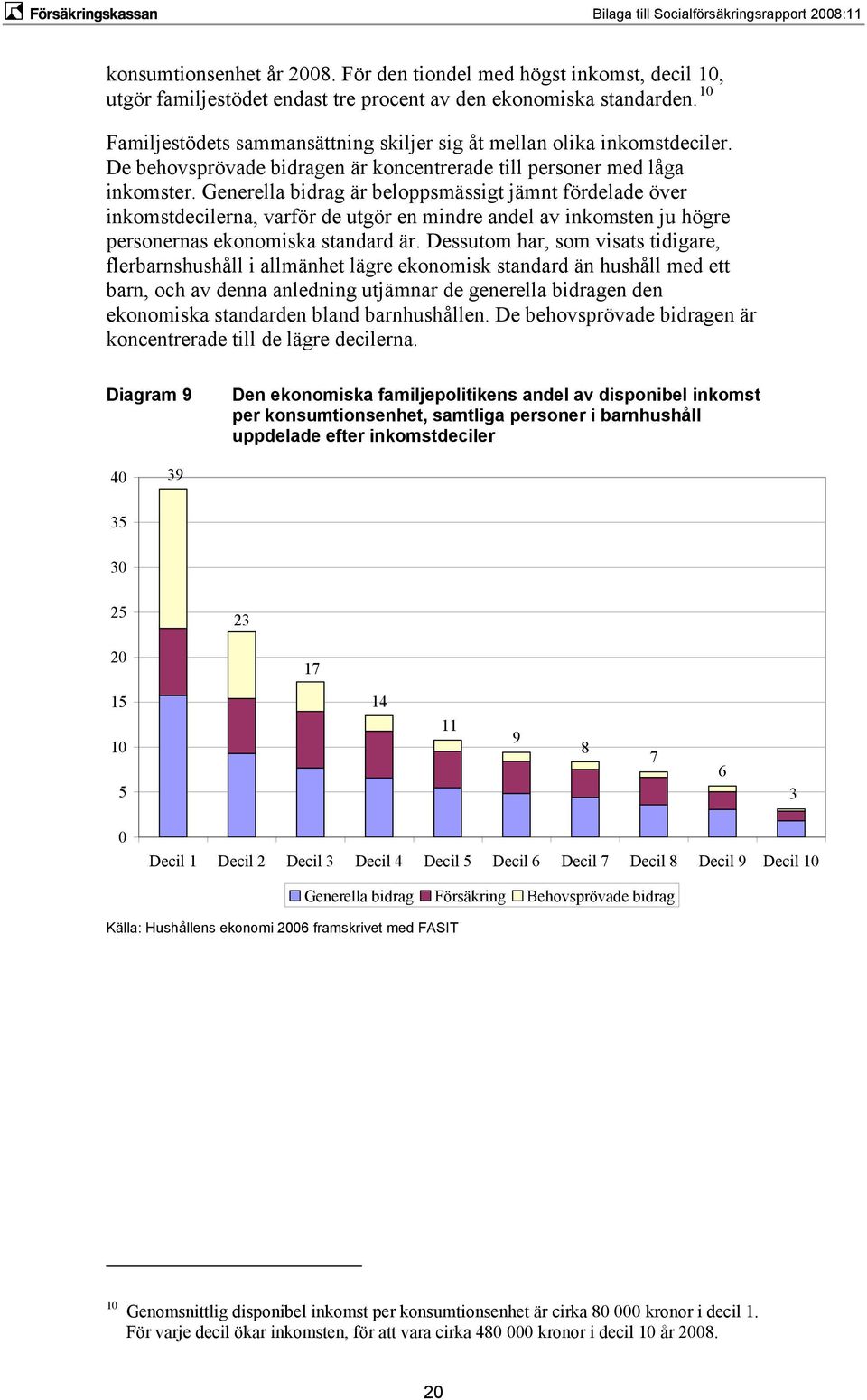 Generella bidrag är beloppsmässigt jämnt fördelade över inkomstdecilerna, varför de utgör en mindre andel av inkomsten ju högre personernas ekonomiska standard är.