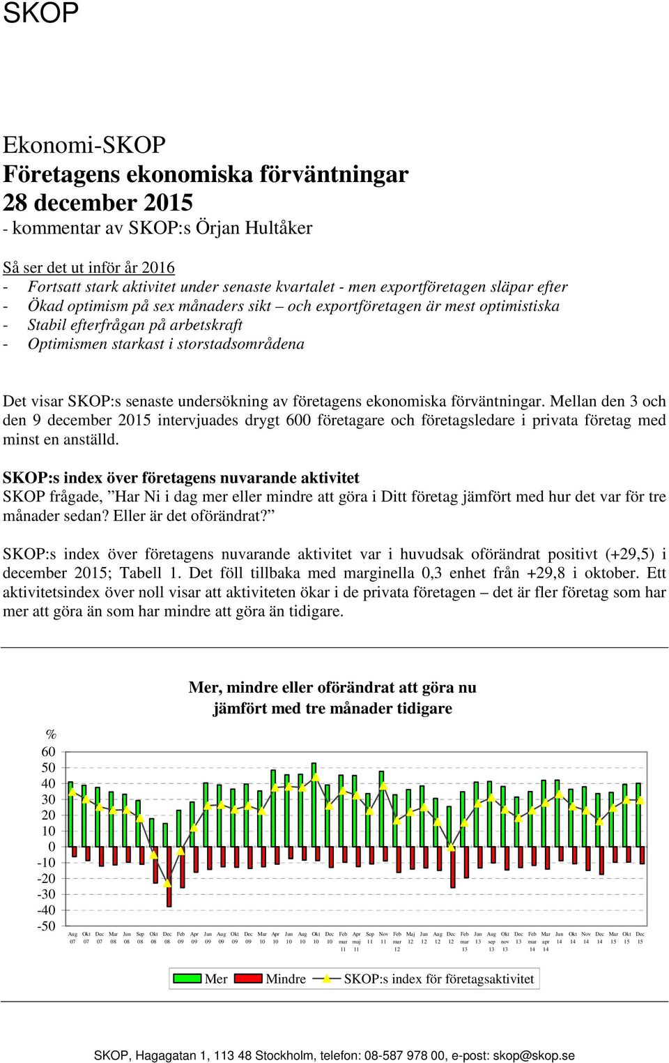 förväntningar. Mellan den 3 och den 9 december intervjuades drygt 6 företagare och företagsledare i privata företag med minst en anställd.