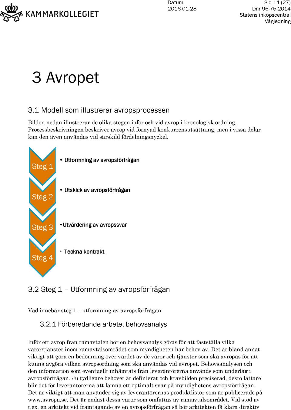 Steg 1 Utformning av avropsförfrågan Steg 2 Utskick av avropsförfrågan Steg 3 Utvärdering av avropssvar Steg 4 Teckna kontrakt 3.