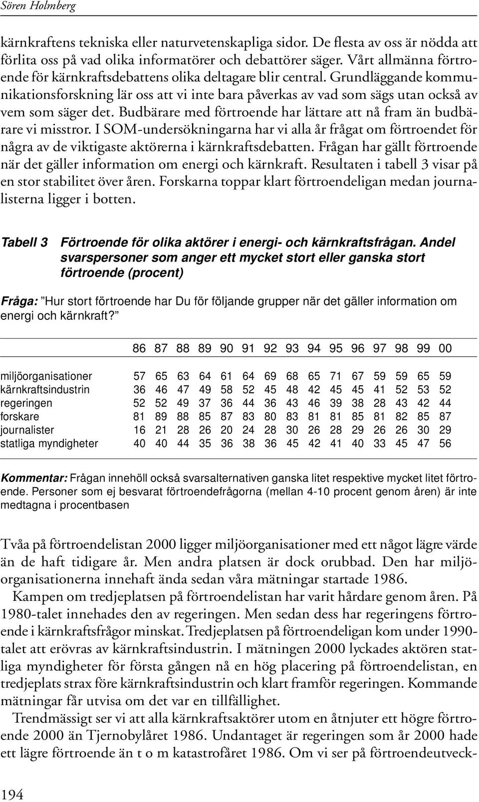 Budbärare med förtroende har lättare att nå fram än budbärare vi misstror. I SOM-undersökningarna har vi alla år frågat om förtroendet för några av de viktigaste aktörerna i kärnkraftsdebatten.