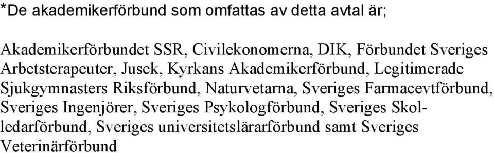 Sjukgymnasters Riksförbund, Naturvetarna, Sveriges Farmacevtförbund, Sveriges Ingenjörer,