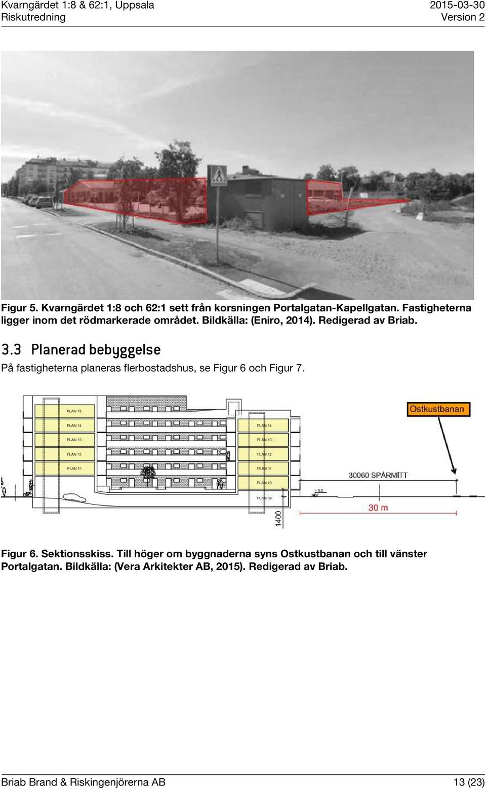 3 Planerad bebyggelse På fastigheterna planeras flerbostadshus, se Figur 6 och Figur 7. Figur 6. Sektionsskiss.
