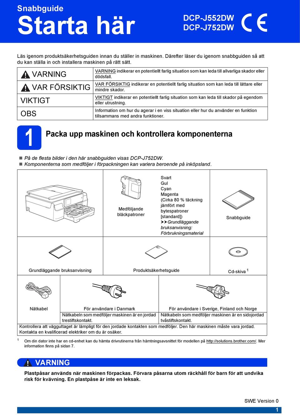 VAR FÖRSIKTIG indikerr en potentiellt frlig sitution som kn led till lättre eller mindre skdor. VIKTIGT indikerr en potentiellt frlig sitution som kn led till skdor på egendom eller utrustning.