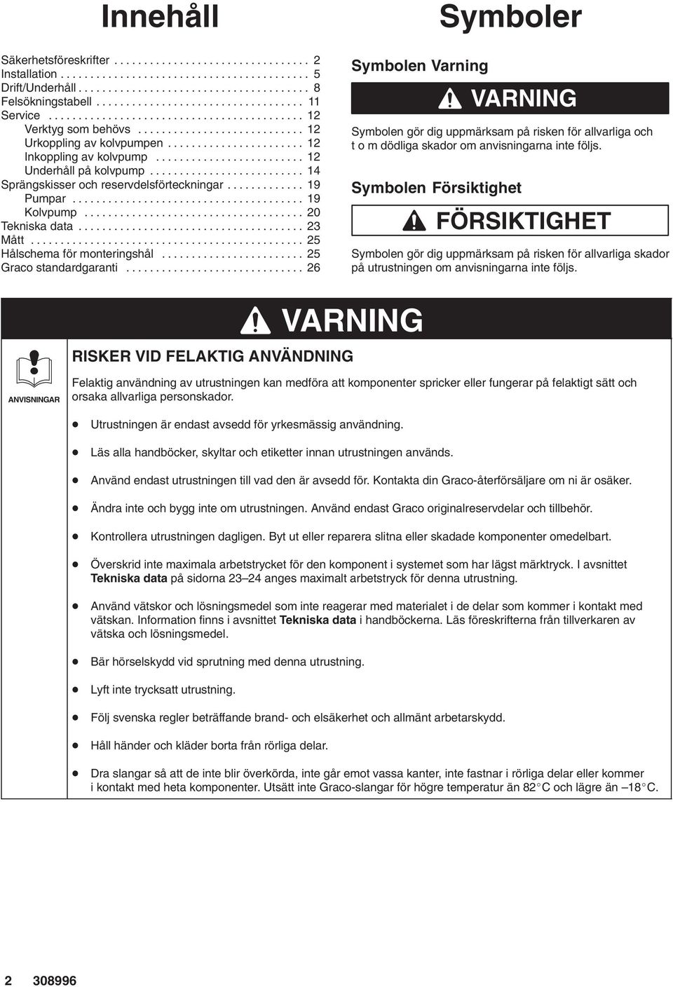 ........................ Underhåll på kolvpump.......................... 4 Sprängskisser och reservdelsförteckningar............. 9 Pumpar....................................... 9 Kolvpump.