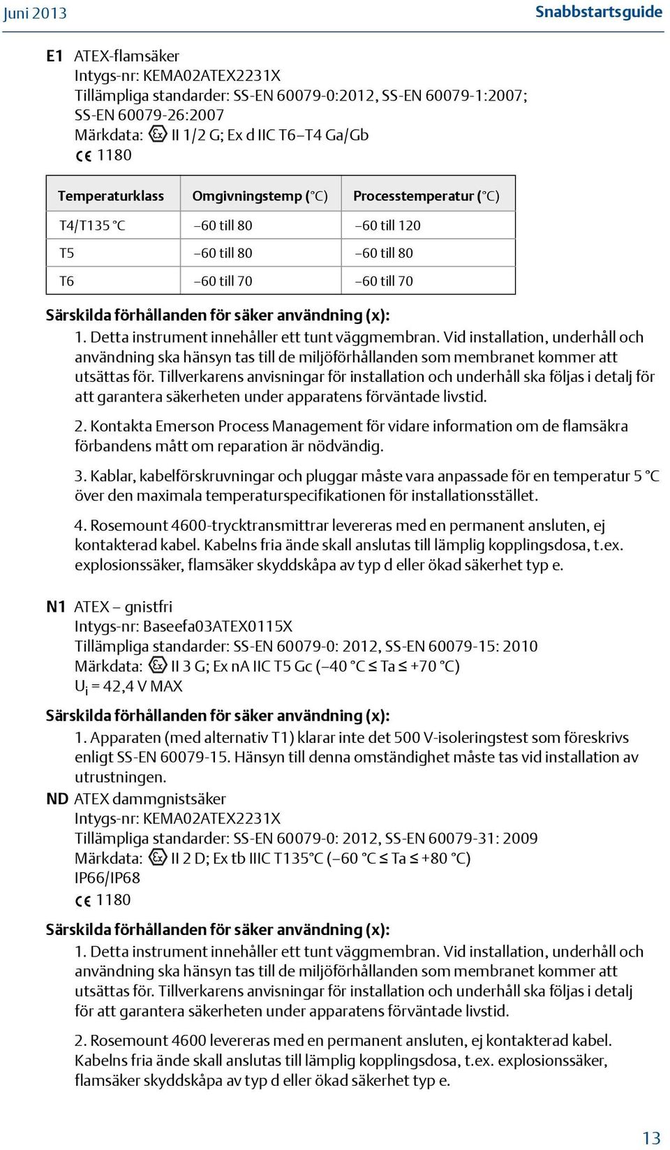 Detta instrument innehåller ett tunt väggmembran. Vid installation, underhåll och användning ska hänsyn tas till de miljöförhållanden som membranet kommer att utsättas för.