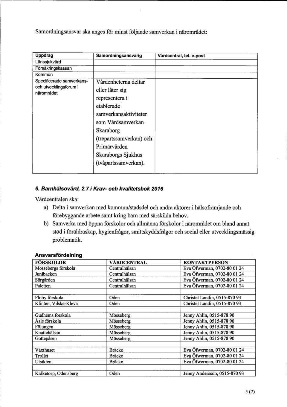 Värdsamverkan Skaraborg (trepartssamverkan) och Primärvärden Skaraborgs Sjukbus (tväpartssamverkan). 6. Barnhälsovärd, 2.