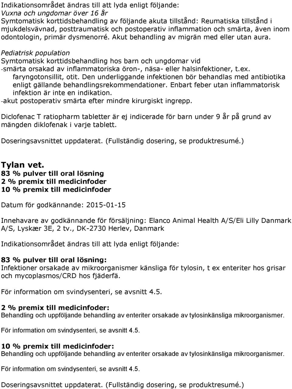 Pediatrisk population Symtomatisk korttidsbehandling hos barn och ungdomar vid -smärta orsakad av inflammatoriska öron-, näsa- eller halsinfektioner, t.ex. faryngotonsillit, otit.