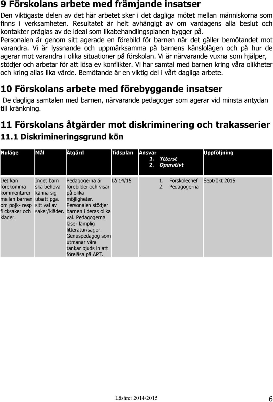 Personalen är genom sitt agerade en förebild för barnen när det gäller bemötandet mot varandra.