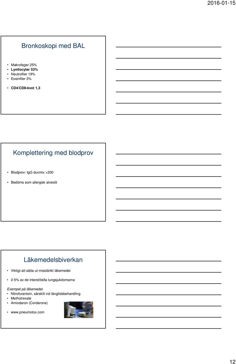 Viktigt att sätta ut misstänkt läkemedel 2-5% av de interstitiella lungsjukdomarna Exempel på