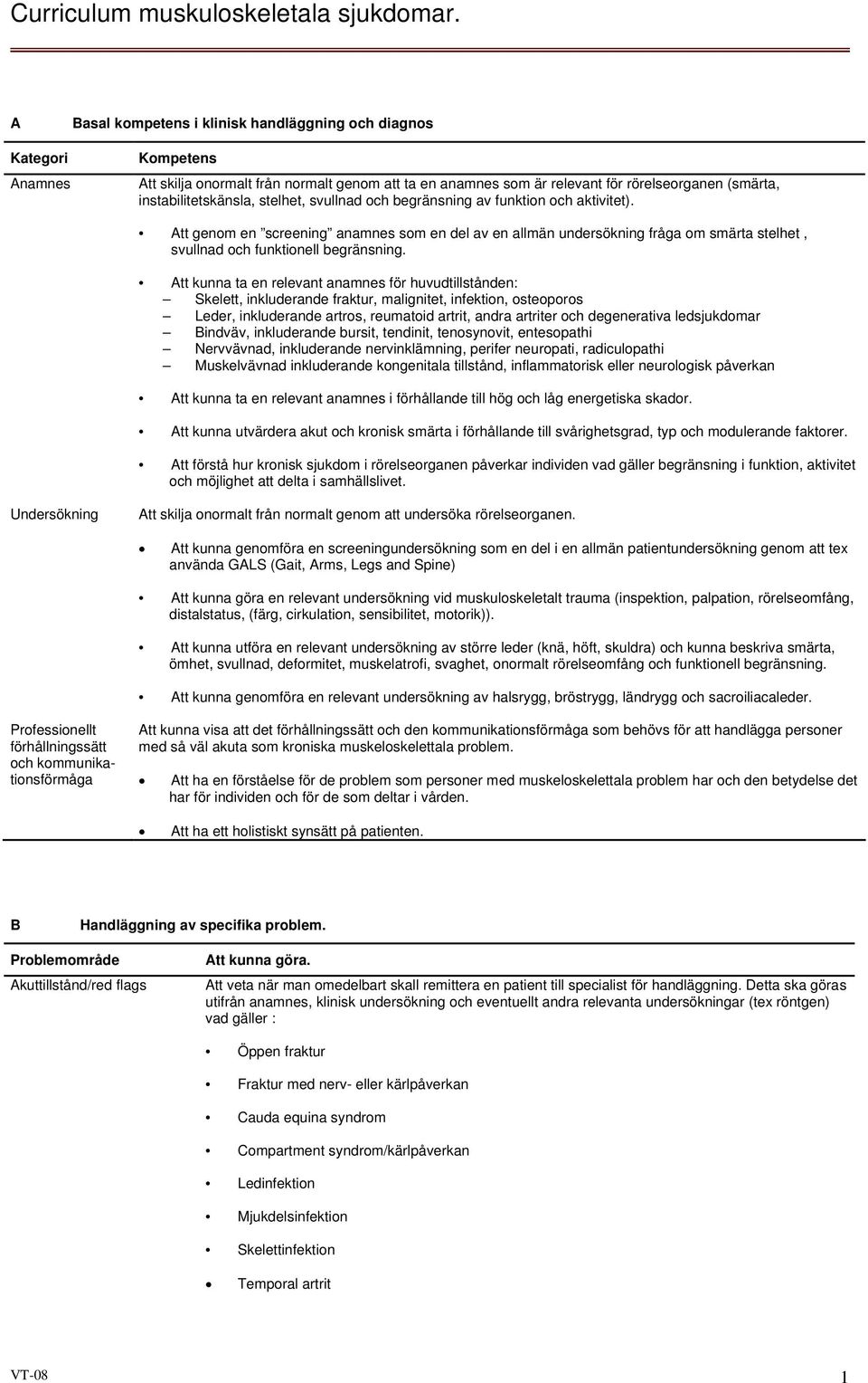 Att genom en screening anamnes som en del av en allmän undersökning fråga om smärta stelhet, svullnad och funktionell begränsning.