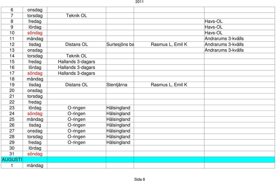 lördag O-ringen Hälsingland 24 söndag O-ringen Hälsingland 25 måndag O-ringen Hälsingland 26 tisdag O-ringen Hälsingland 27 onsdag O-ringen Hälsingland 28 torsdag