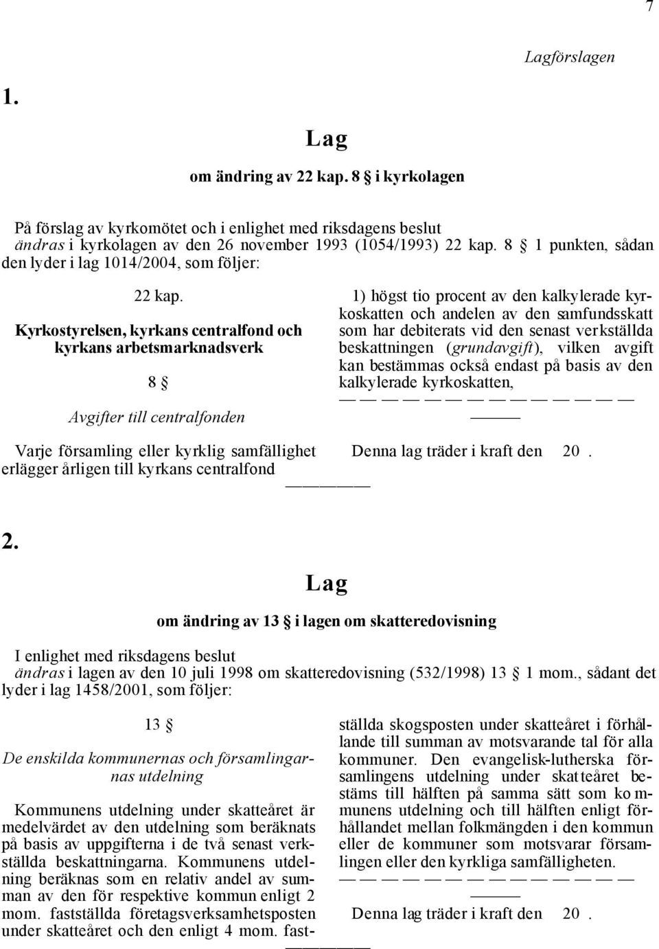 Kyrkostyrelsen, kyrkans centralfond och kyrkans arbetsmarknadsverk 8 Avgifter till centralfonden 1) högst tio procent av den kalkylerade kyrkoskatten och andelen av den samfundsskatt som har