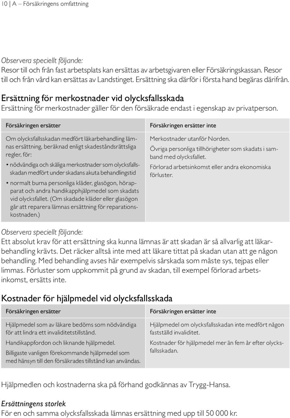 Ersättning för merkostnader vid olycksfallsskada Ersättning för merkostnader gäller för den försäkrade endast i egenskap av privatperson.