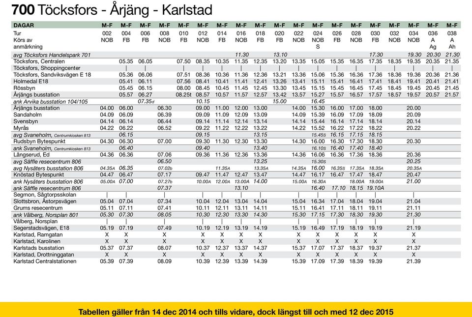 104/105 ank 801 Karlstad, Karolinen Karlstad, Drottninggatan Karlstad Centralstationen 04.00 04.09 04.14 04.22 04.30 04.36 04.35A 04.47 05.00A 05.04 05.11 05.30 05.19 05.37 05.39 05.35 05.36 05.41 05.