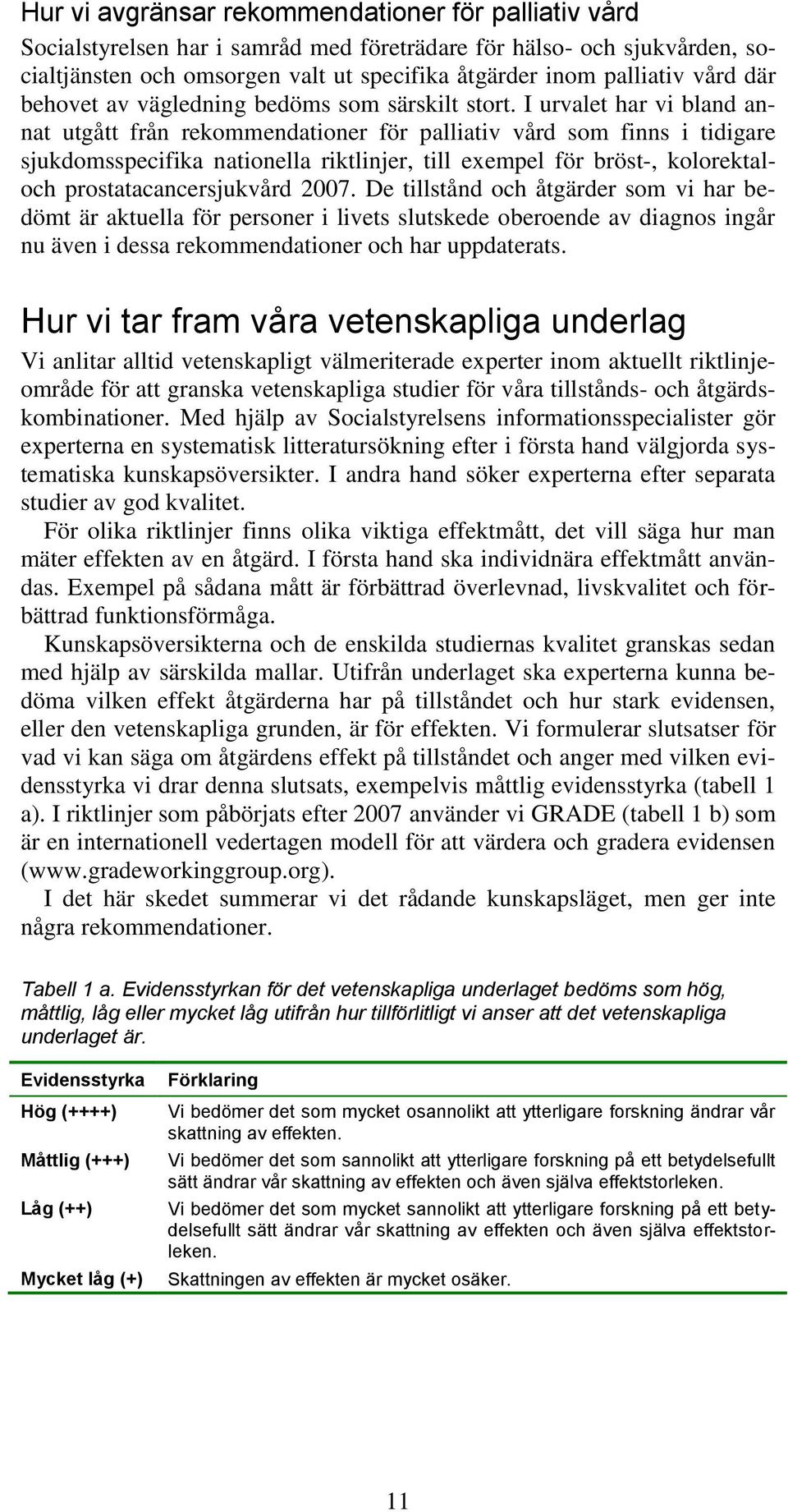 I urvalet har vi bland annat utgått från rekommendationer för palliativ vård som finns i tidigare sjukdomsspecifika nationella riktlinjer, till exempel för bröst-, kolorektaloch