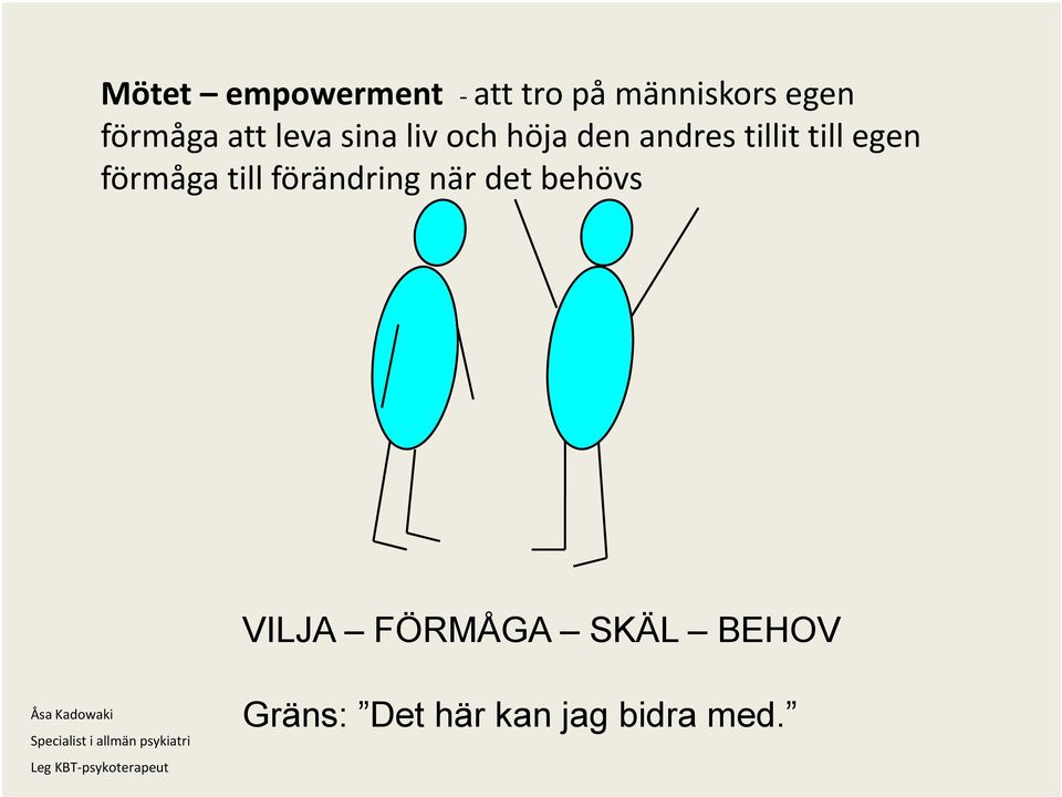 när det behövs VILJA FÖRMÅGA SKÄL BEHOV Åsa Kadowaki Specialist i