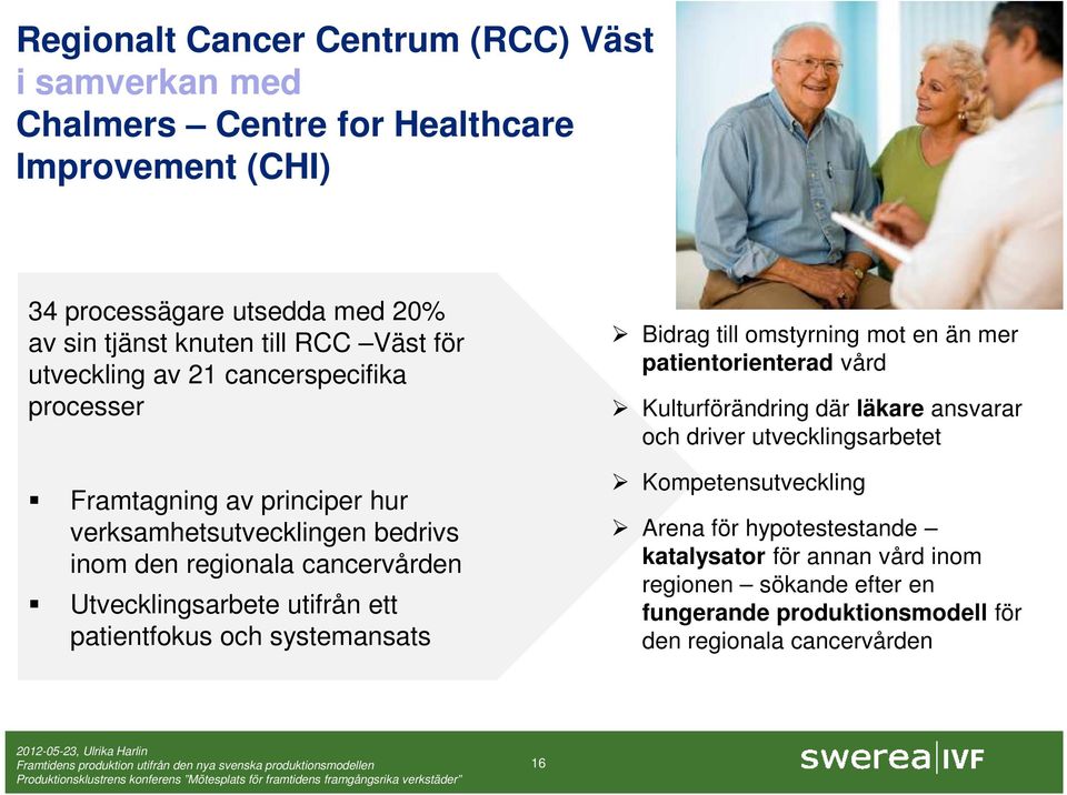 utifrån ett patientfokus och systemansats Bidrag till omstyrning mot en än mer patientorienterad vård Kulturförändring där läkare ansvarar och driver