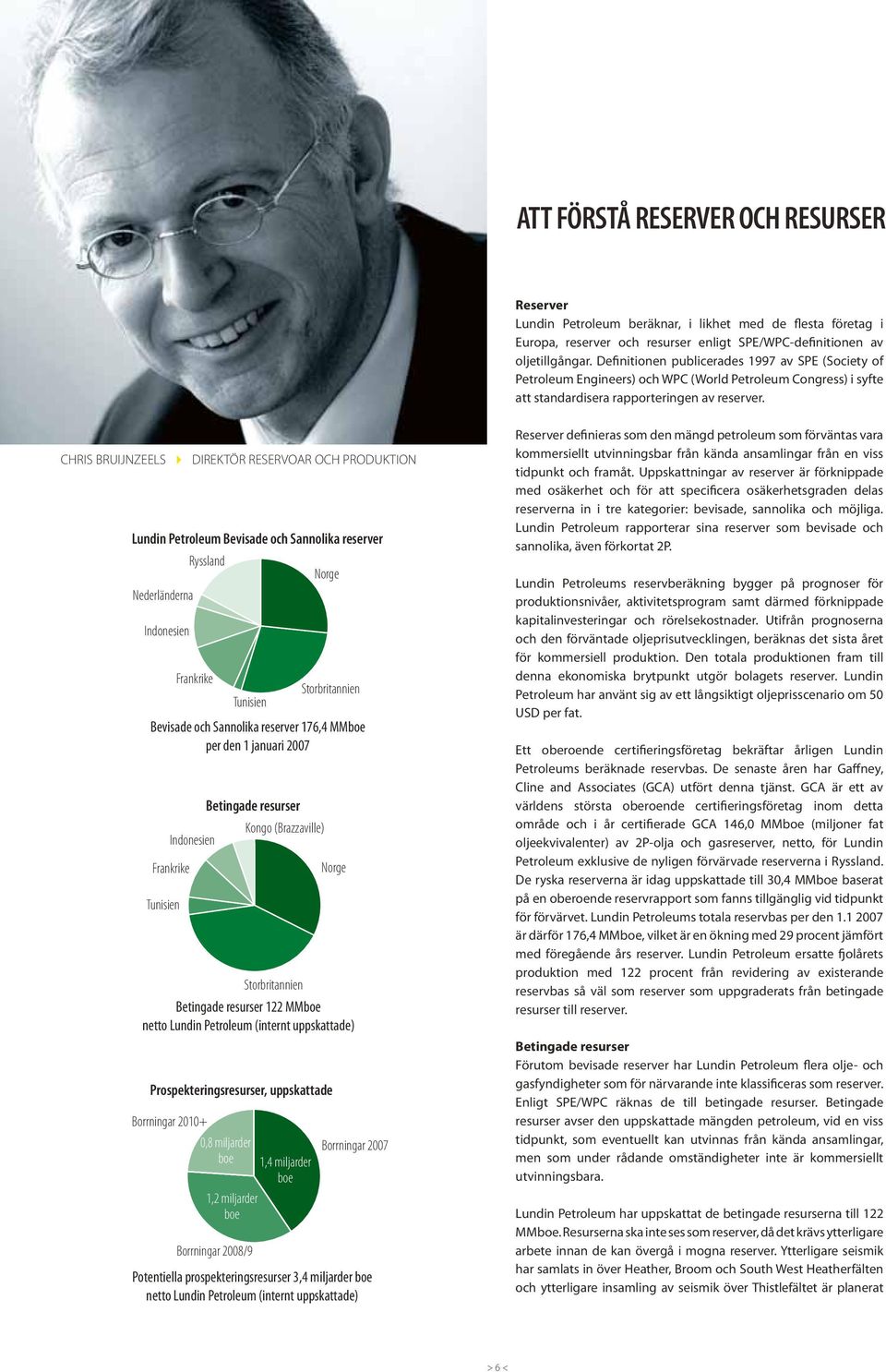 CHRIS BRUIJNZEELS 4 DIREKTÖR RESERVOAR OCH PRODUKTION Lundin Petroleum Bevisade och Sannolika reserver Ryssland Norge Nederländerna Indonesien Frankrike Storbritannien Tunisien Bevisade och Sannolika