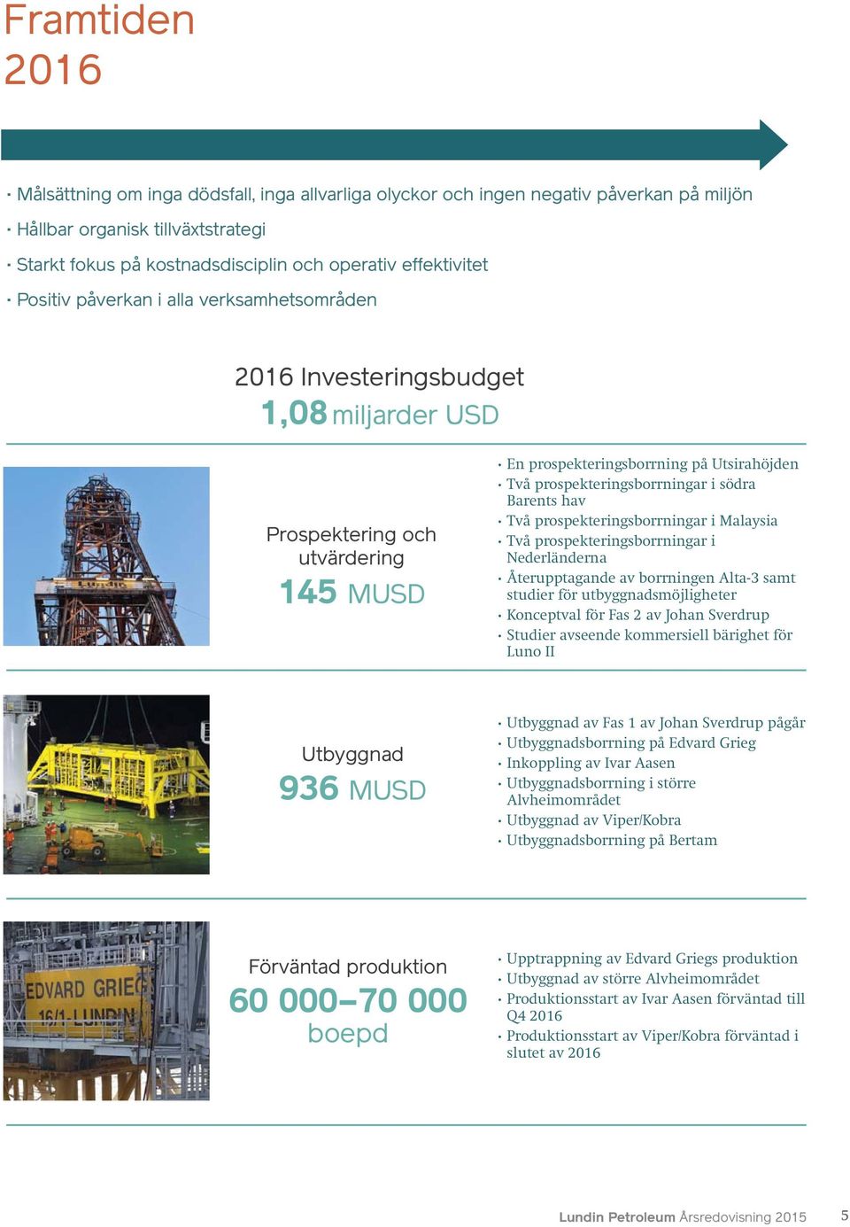 södra Barents hav Två prospekteringsborrningar i Malaysia Två prospekteringsborrningar i Nederländerna Återupptagande av borrningen Alta-3 samt studier för utbyggnadsmöjligheter Konceptval för Fas 2