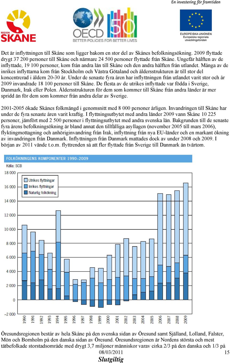 Många av de inrikes inflyttarna kom från Stockholm och Västra Götaland och åldersstrukturen är till stor del koncentrerad i åldern 20-30 år.
