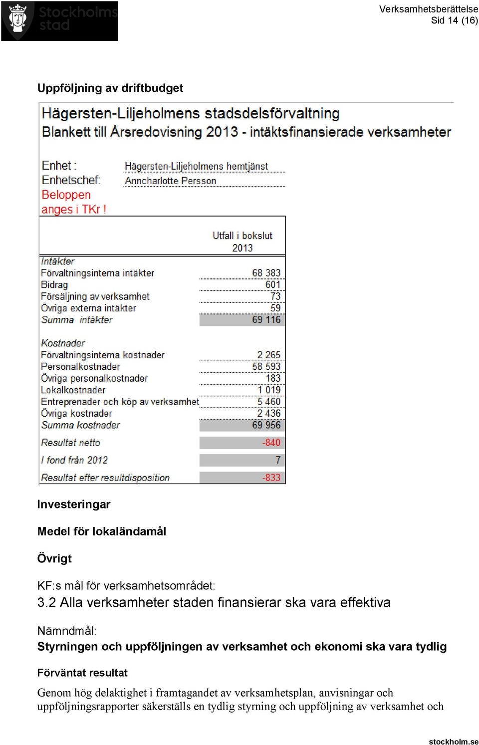 2 Alla verksamheter staden finansierar ska vara effektiva Styrningen och uppföljningen av verksamhet