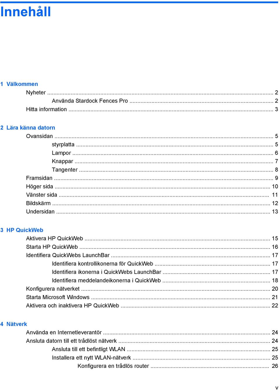 .. 17 Identifiera kontrollikonerna för QuickWeb... 17 Identifiera ikonerna i QuickWebs LaunchBar... 17 Identifiera meddelandeikonerna i QuickWeb... 18 Konfigurera nätverket.