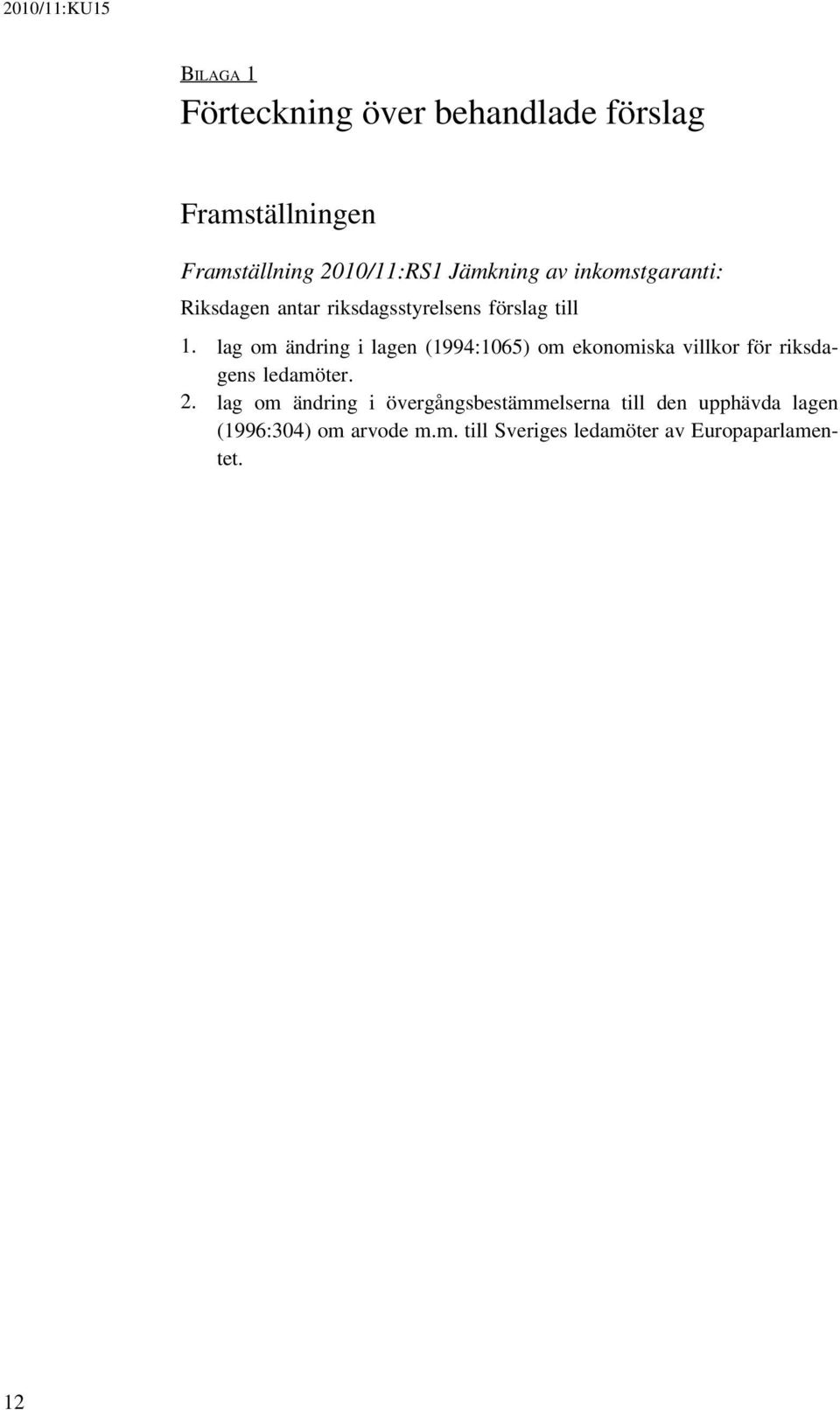 lag om ändring i lagen (1994:1065) om ekonomiska villkor för riksdagens ledamöter. 2.