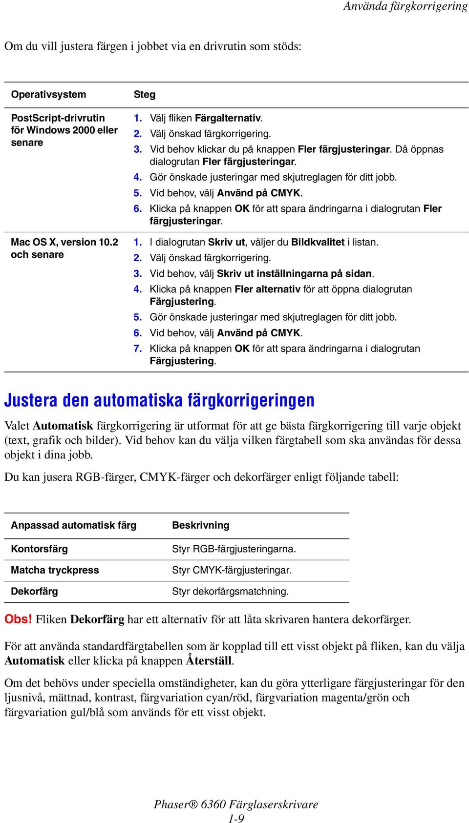 Gör önskade justeringar med skjutreglagen för ditt jobb. 5. Vid behov, välj Använd på CMYK. 6. Klicka på knappen OK för att spara ändringarna i dialogrutan Fler färgjusteringar. 1.