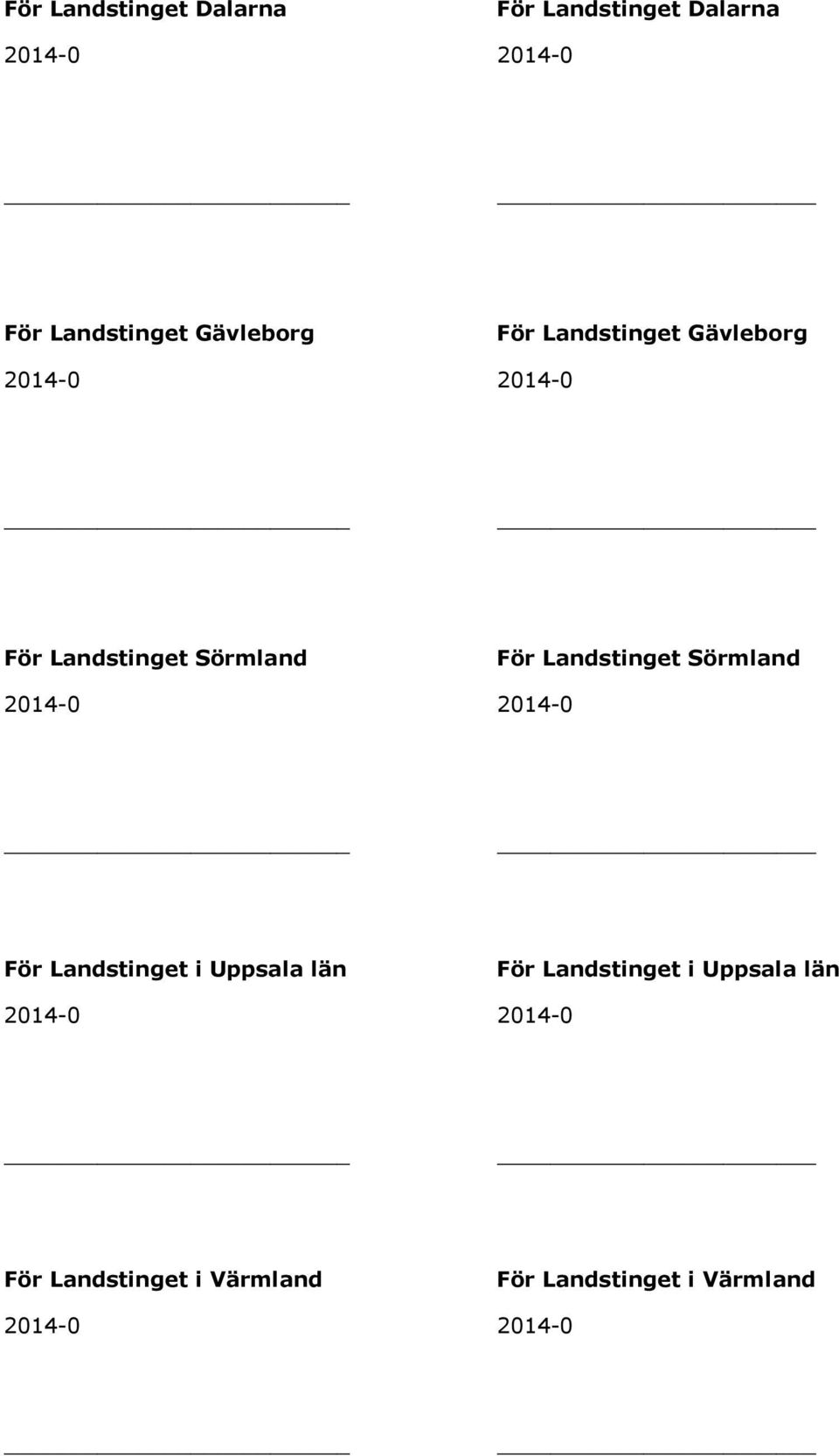 Landstinget Sörmland För Landstinget i Uppsala län För