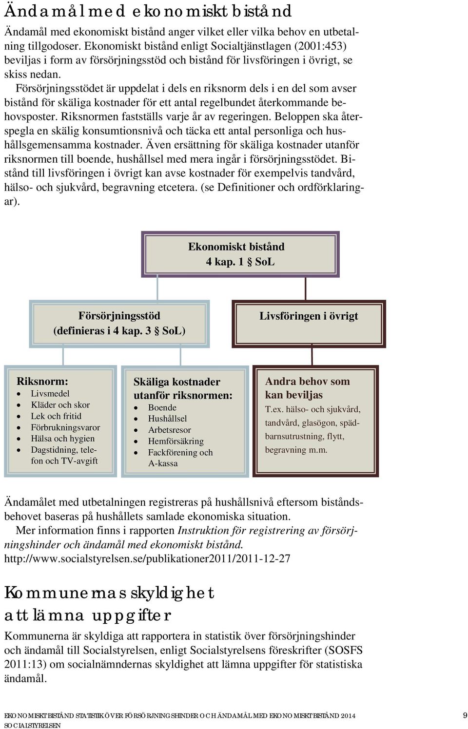 Försörjningsstödet är uppdelat i dels en riksnorm dels i en del som avser bistånd för skäliga kostnader för ett antal regelbundet återkommande behovsposter.