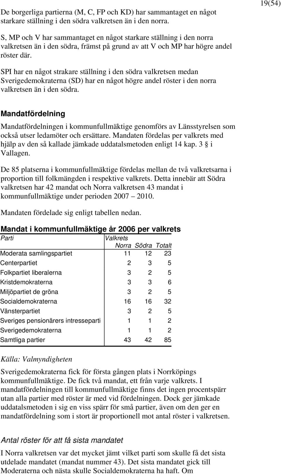 SPI har en något strakare ställning i den södra valkretsen medan Sverigedemokraterna (SD) har en något högre andel röster i den norra valkretsen än i den södra.