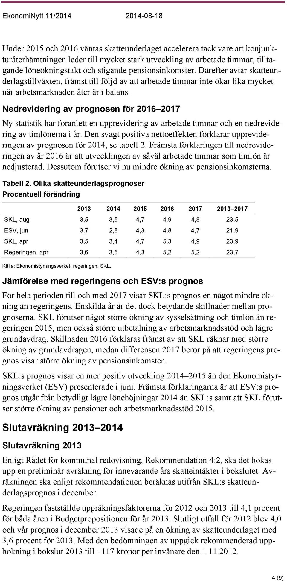 Nedrevidering av prognosen för 2016 2017 Ny statistik har föranlett en upprevidering av arbetade timmar och en nedrevidering av timlönerna i år.