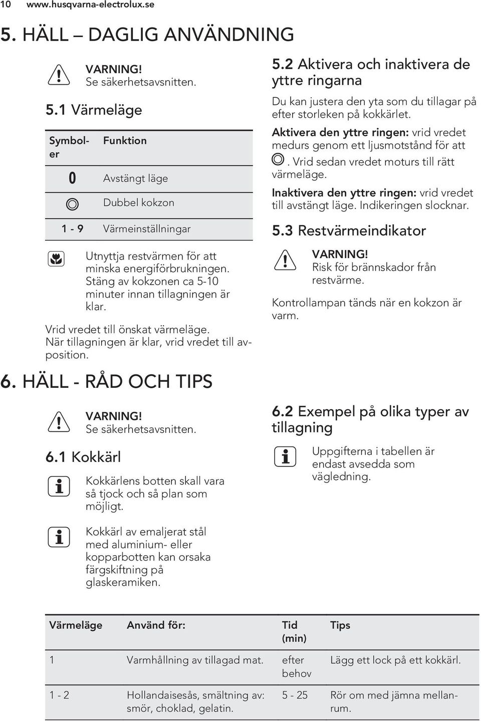 Aktivera den yttre ringen: vrid vredet medurs genom ett ljusmotstånd för att. Vrid sedan vredet moturs till rätt värmeläge. Inaktivera den yttre ringen: vrid vredet till avstängt läge.