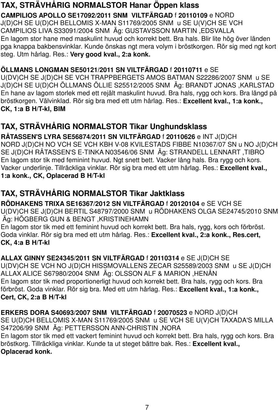 Kunde önskas ngt mera volym i bröstkorgen. Rör sig med ngt kort steg. Utm hårlag. Res.: Very good kval., 2:a konk.