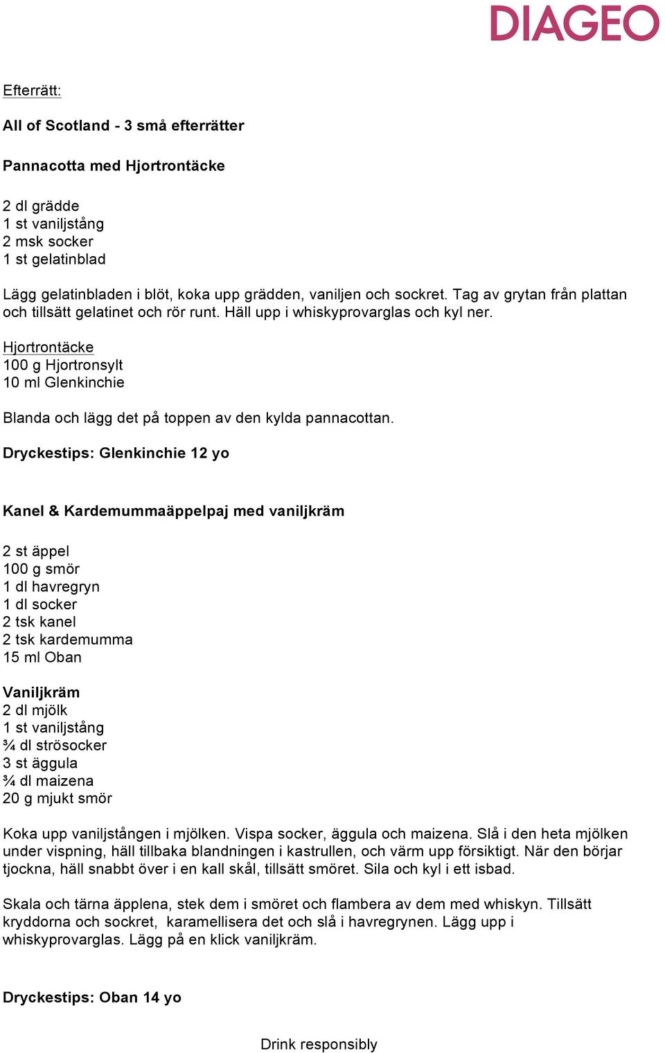 Hjortrontäcke 100 g Hjortronsylt 10 ml Glenkinchie Blanda och lägg det på toppen av den kylda pannacottan.