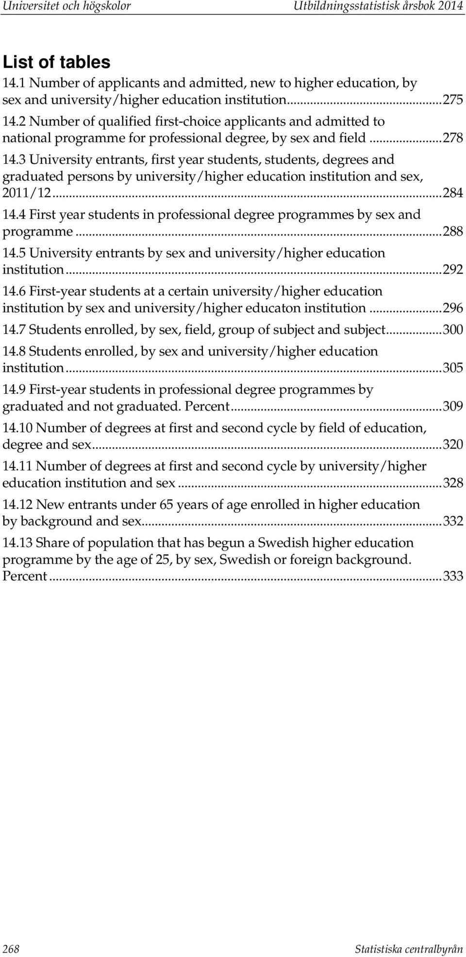 3 University entrants, first year students, students, degrees and graduated persons by university/higher education institution and sex, 2011/12... 284 14.