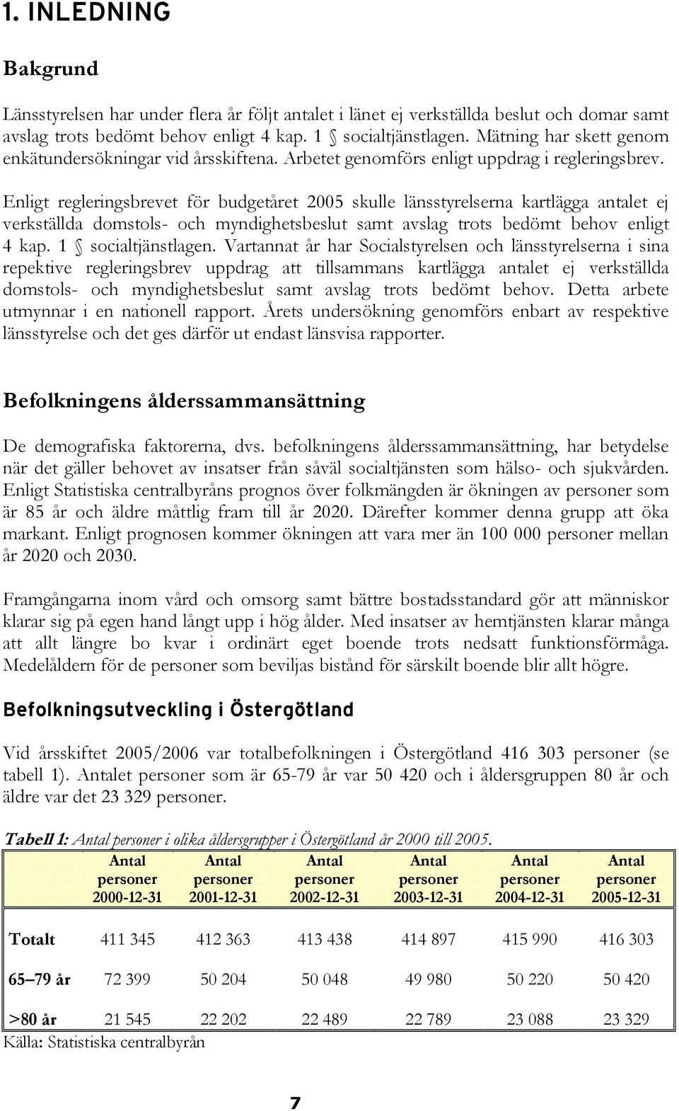 Enligt regleringsbrevet för budgetåret 2005 skulle länsstyrelserna kartlägga antalet ej verkställda domstols- och myndighetsbeslut samt avslag trots bedömt behov enligt 4 kap. 1 socialtjänstlagen.