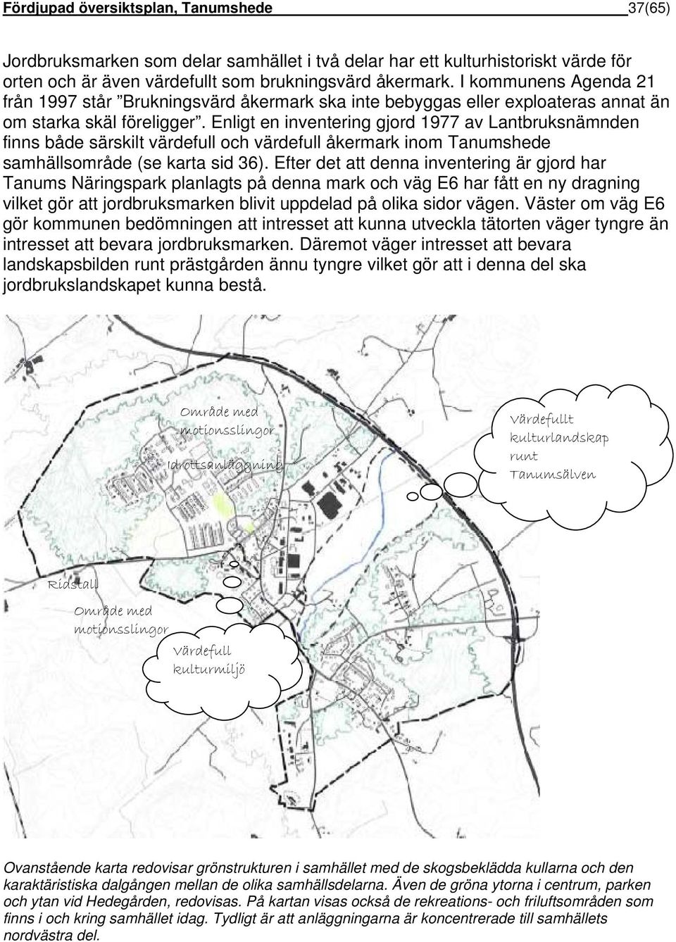 Enligt en inventering gjord 1977 av Lantbruksnämnden finns både särskilt värdefull och värdefull åkermark inom Tanumshede samhällsområde (se karta sid 36).