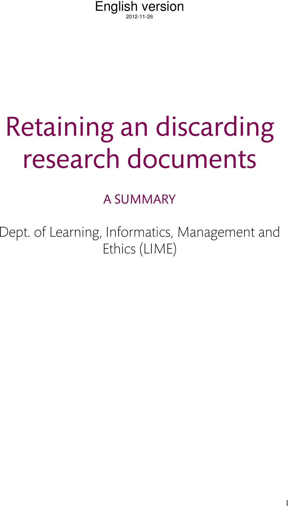 documents A SUMMARY Dept.