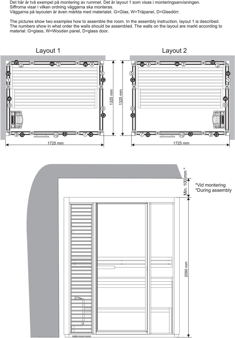In the assembly instruction, layout 1 is described. The numbers show in what order the walls should be assembled.