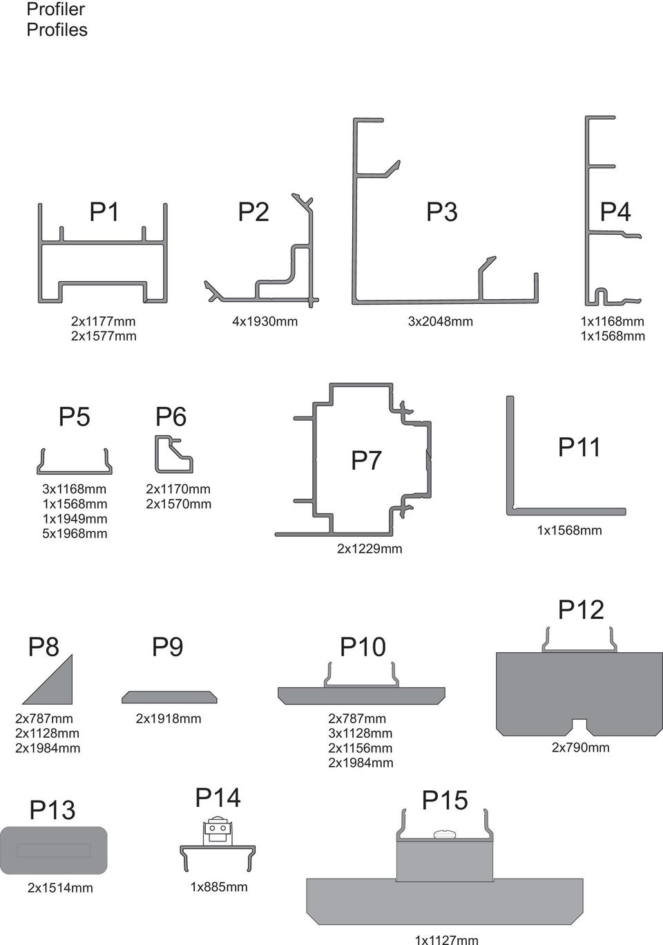 2x1570mm 2x1229mm 1x1568mm P8 P9 P10 P12 2x787mm 2x1128mm 2x1984mm