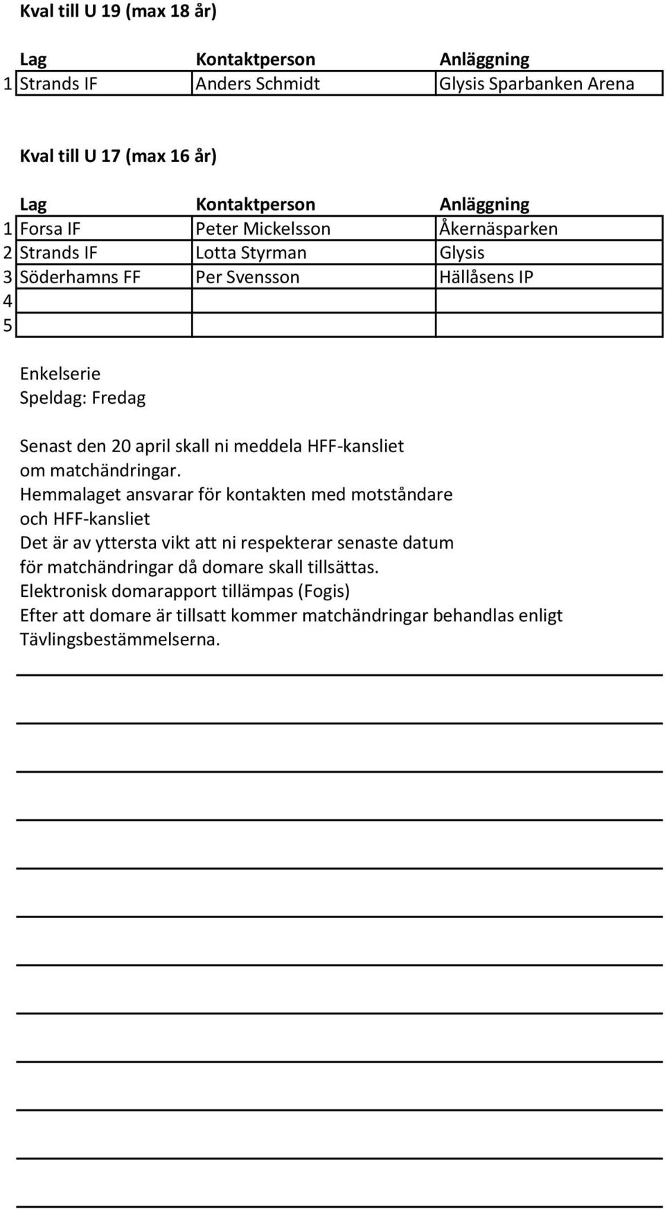 om matchändringar.